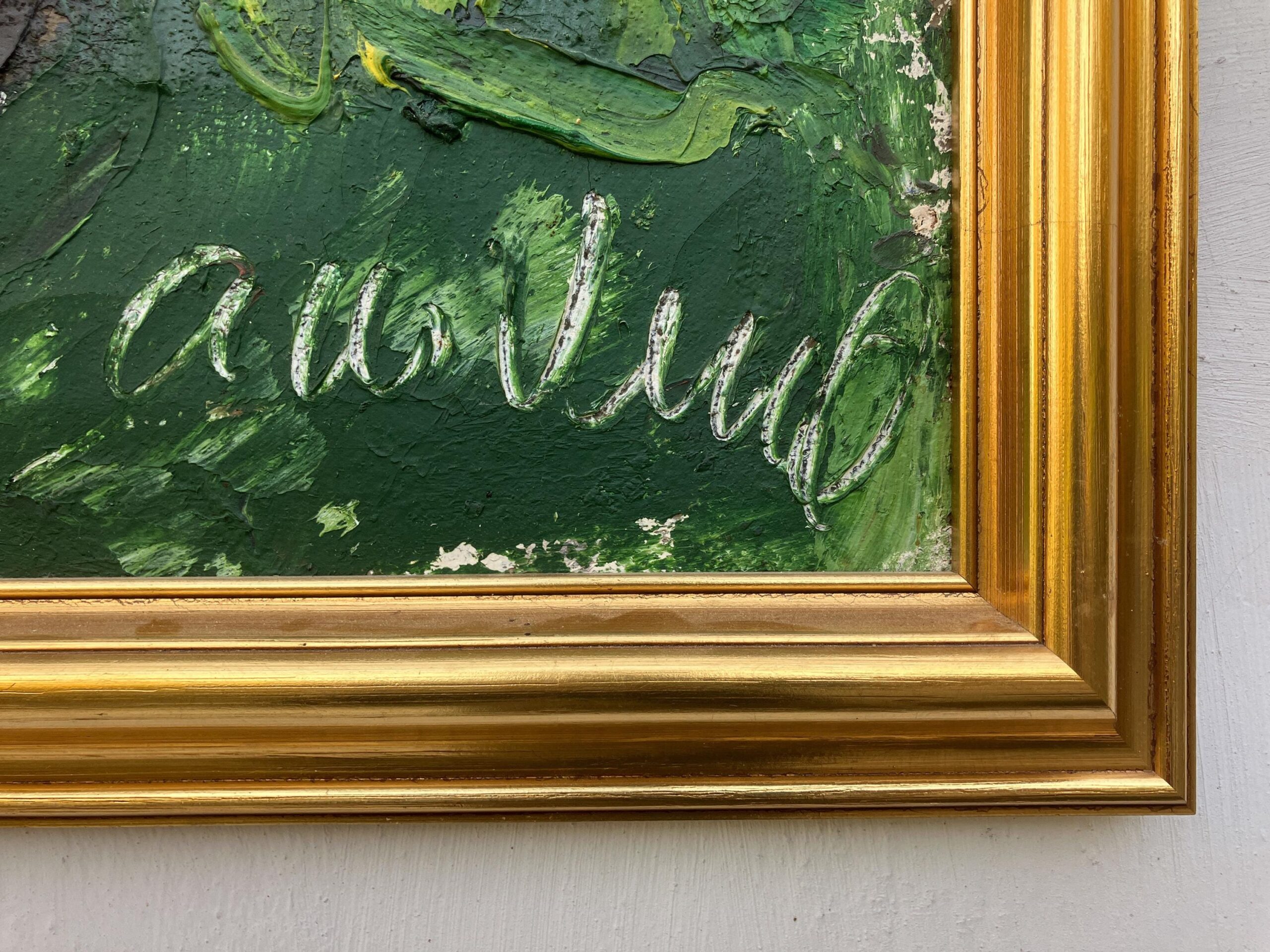 Danish Original Oil Painting : Large Floral Still Life with Sunflowers - Signed by the Artist - 1960s - Image 6