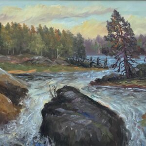 Vintage Swedish Impressionist Oil Painting: Forest Waterfall Landscape, Framed Nordic Art - Image 6