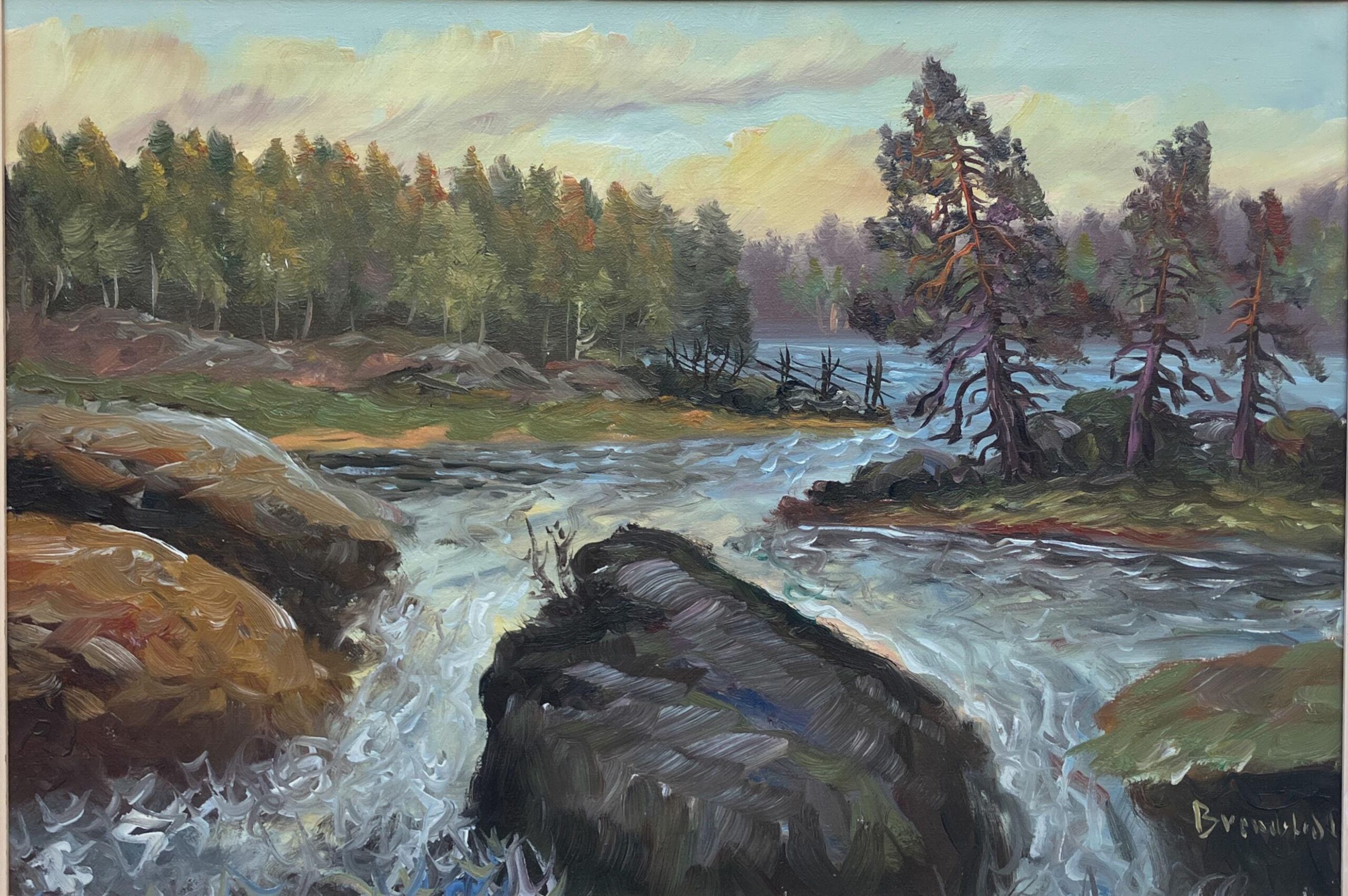 Vintage Swedish Impressionist Oil Painting: Forest Waterfall Landscape, Framed Nordic Art - Image 6