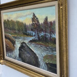 Vintage Swedish Impressionist Oil Painting: Forest Waterfall Landscape, Framed Nordic Art - Image 3