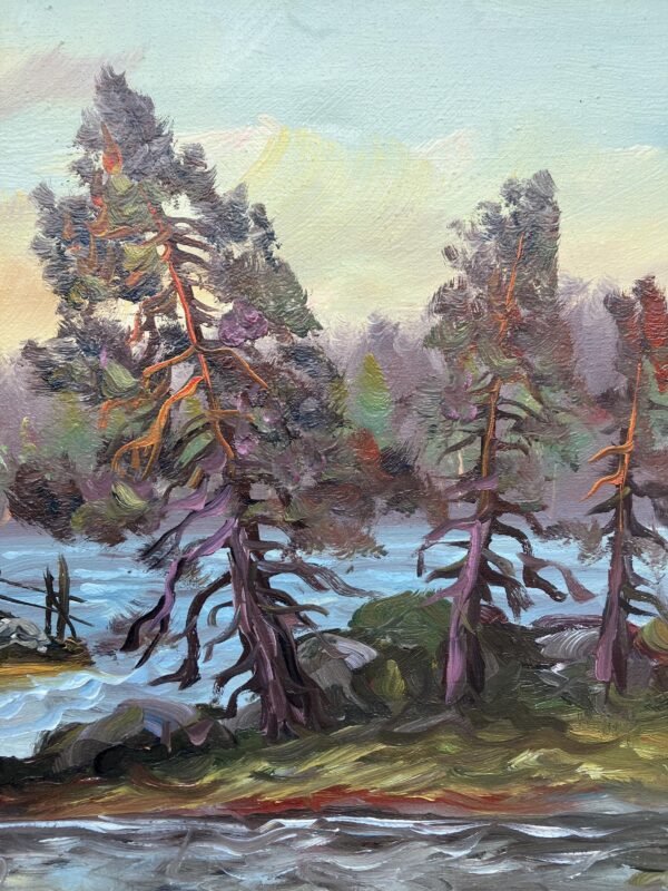 Vintage Swedish Impressionist Oil Painting: Forest Waterfall Landscape, Framed Nordic Art