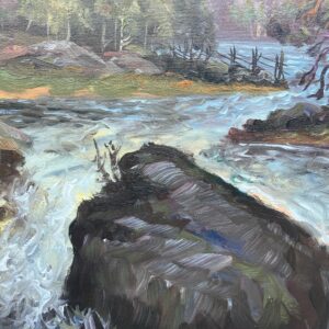 Vintage Swedish Impressionist Oil Painting: Forest Waterfall Landscape, Framed Nordic Art - Image 8