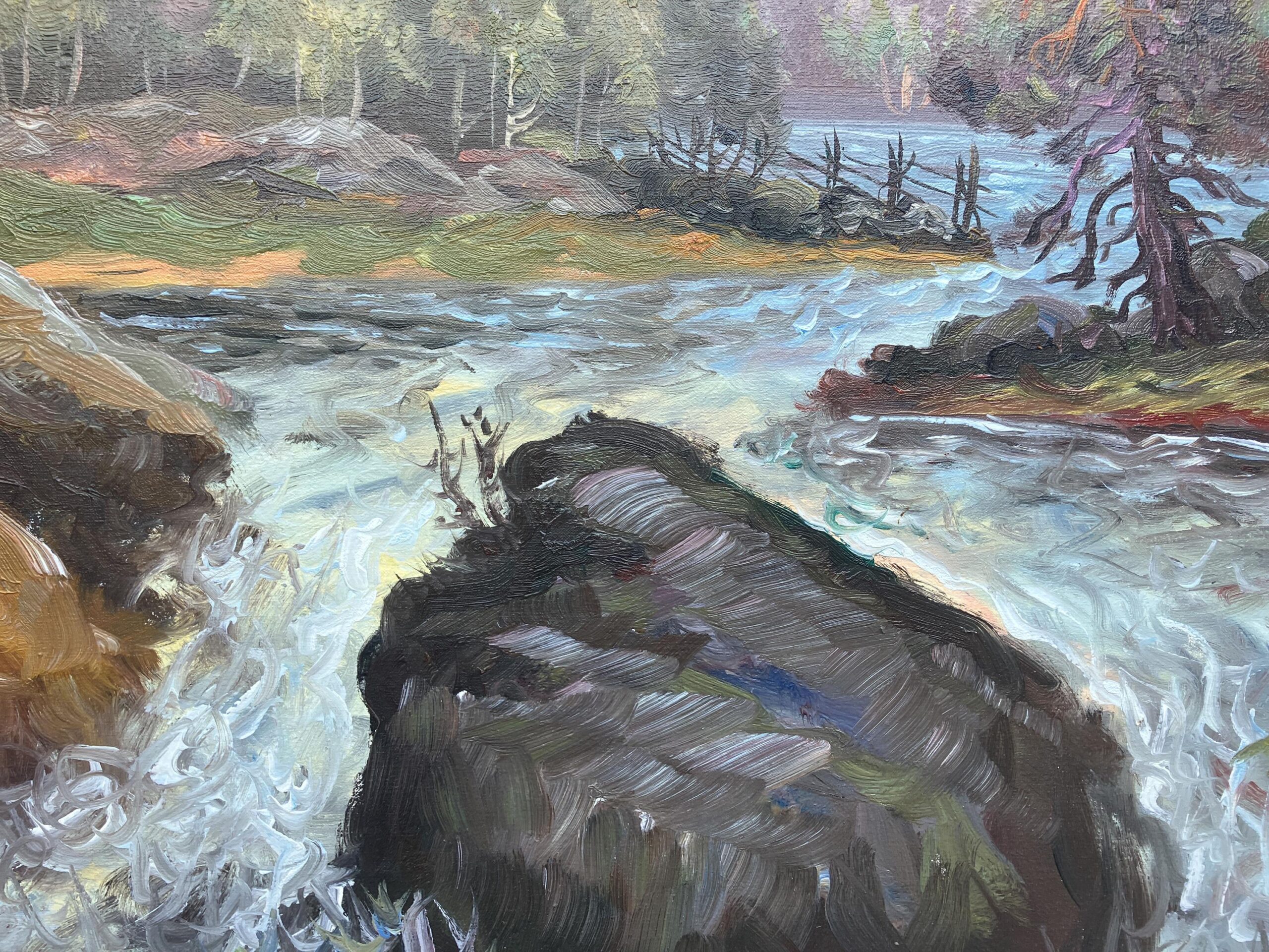 Vintage Swedish Impressionist Oil Painting: Forest Waterfall Landscape, Framed Nordic Art - Image 8