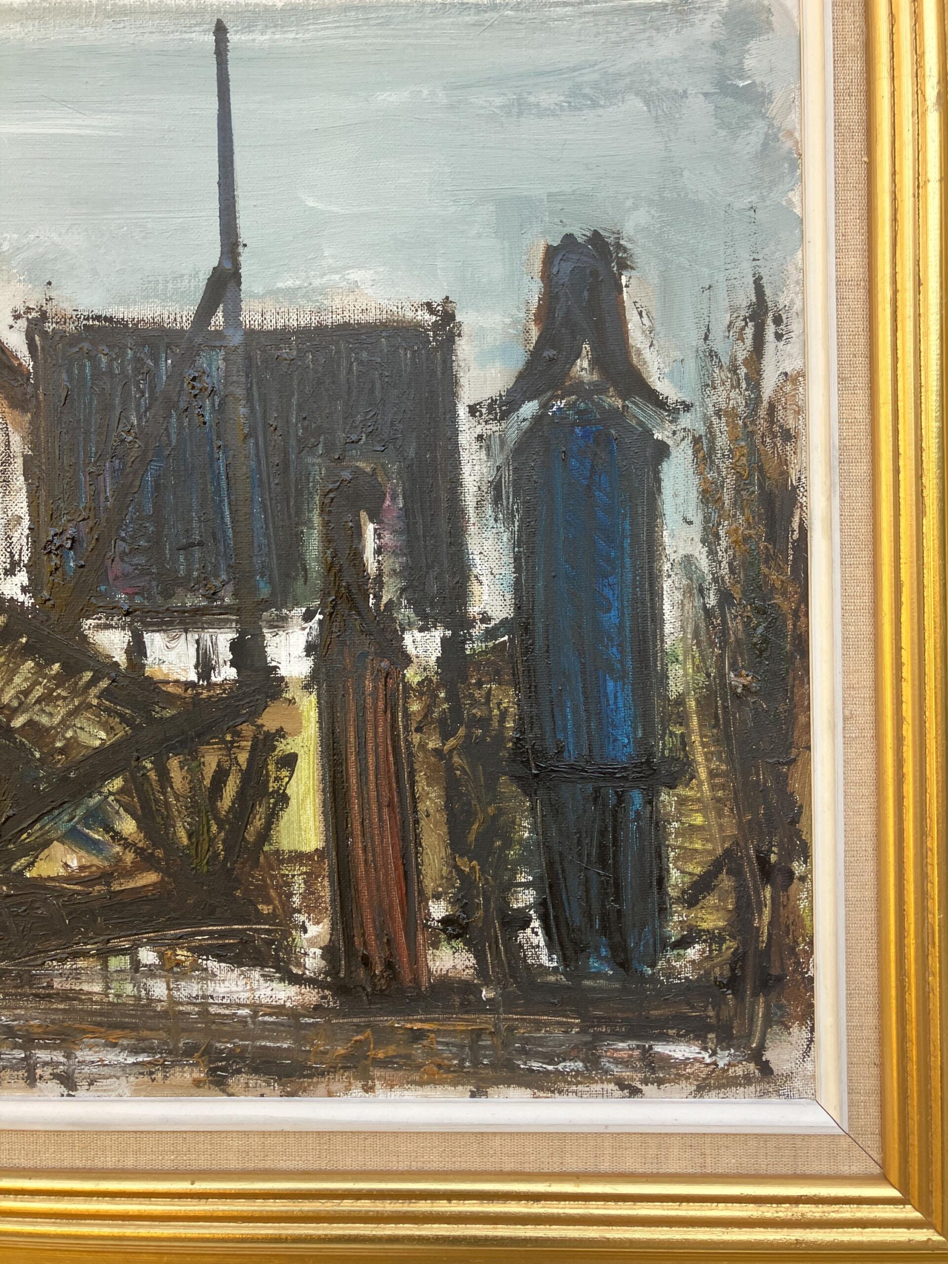 Large Danish Coastal Village Painting: 1970s Naïve Expressionist Art, Framed Original Artwork - Image 4