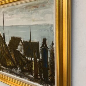 Large Danish Coastal Village Painting: 1970s Naïve Expressionist Art, Framed Original Artwork - Image 5