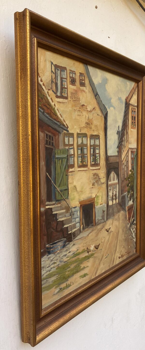 Danish Impressionist Oil Painting : Vintage Small Town Scene, Framed Original Fine Art