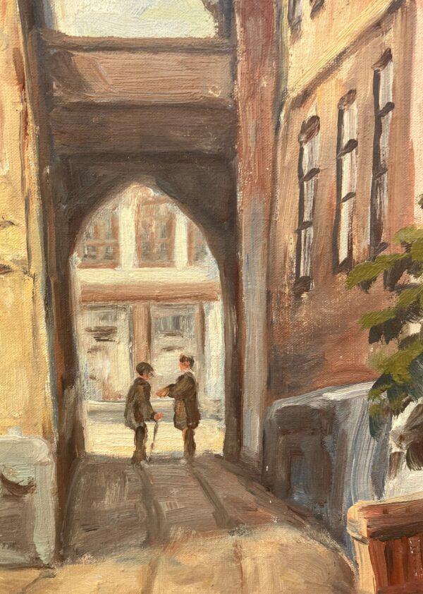 Danish Impressionist Oil Painting : Vintage Small Town Scene, Framed Original Fine Art