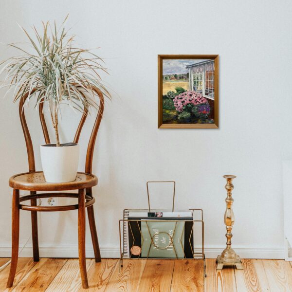 Scandinavian Impressionist Oil Painting – Blooming Garden View, Swedish Fine Art, Framed Landscape, original artwork