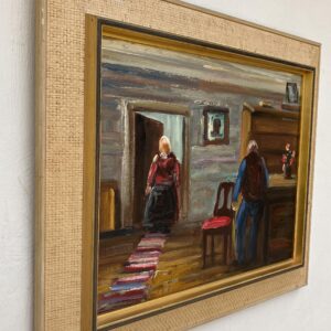 Expressionist Oil Painting – Scandinavian Folk Scene, Framed Vintage Art, - Image 5