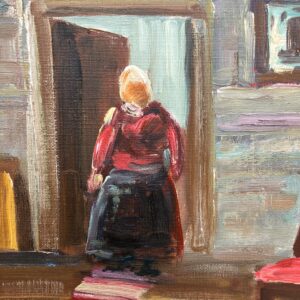 Expressionist Oil Painting – Scandinavian Folk Scene, Framed Vintage Art, - Image 8