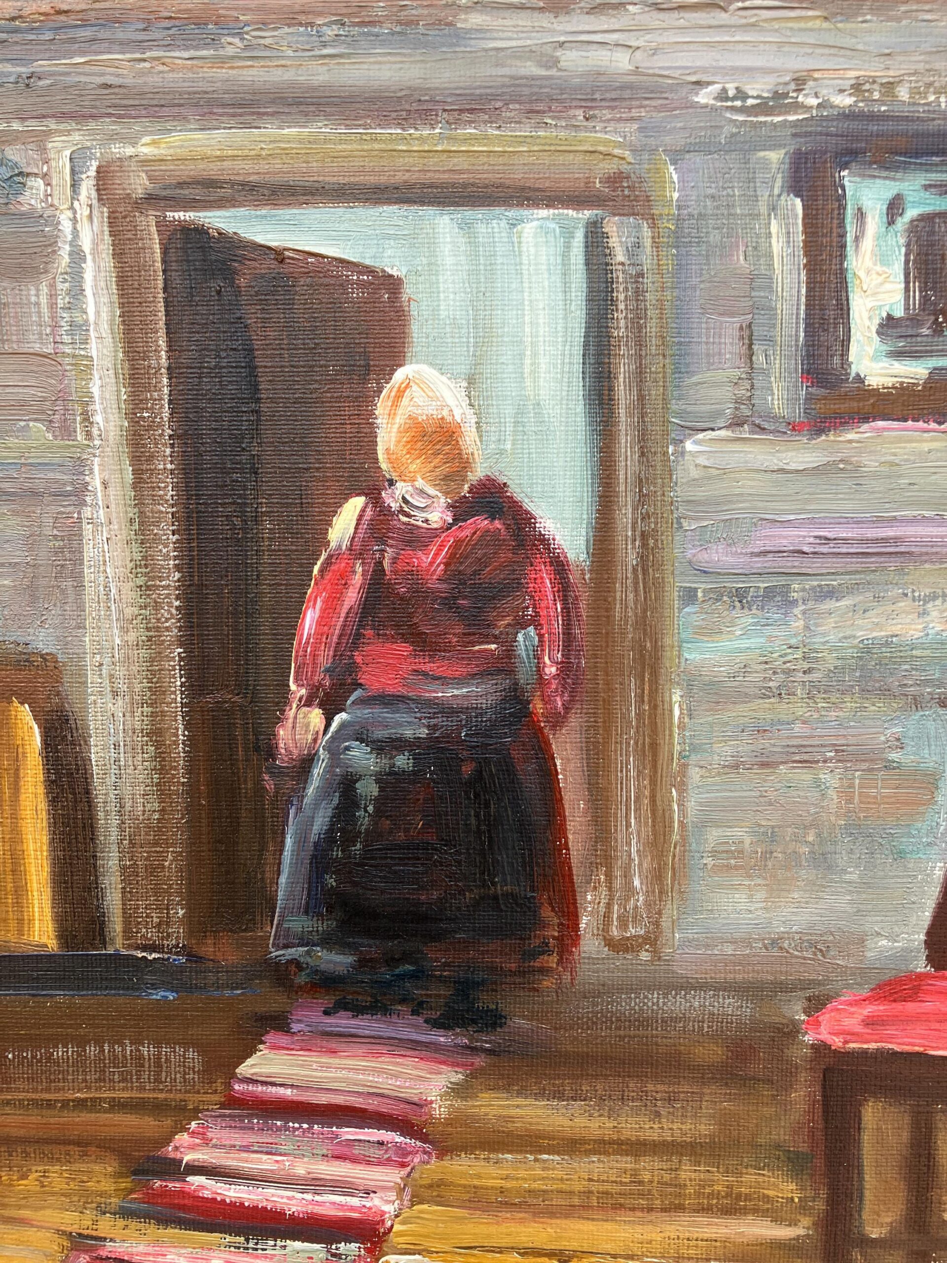 Expressionist Oil Painting – Scandinavian Folk Scene, Framed Vintage Art, - Image 8