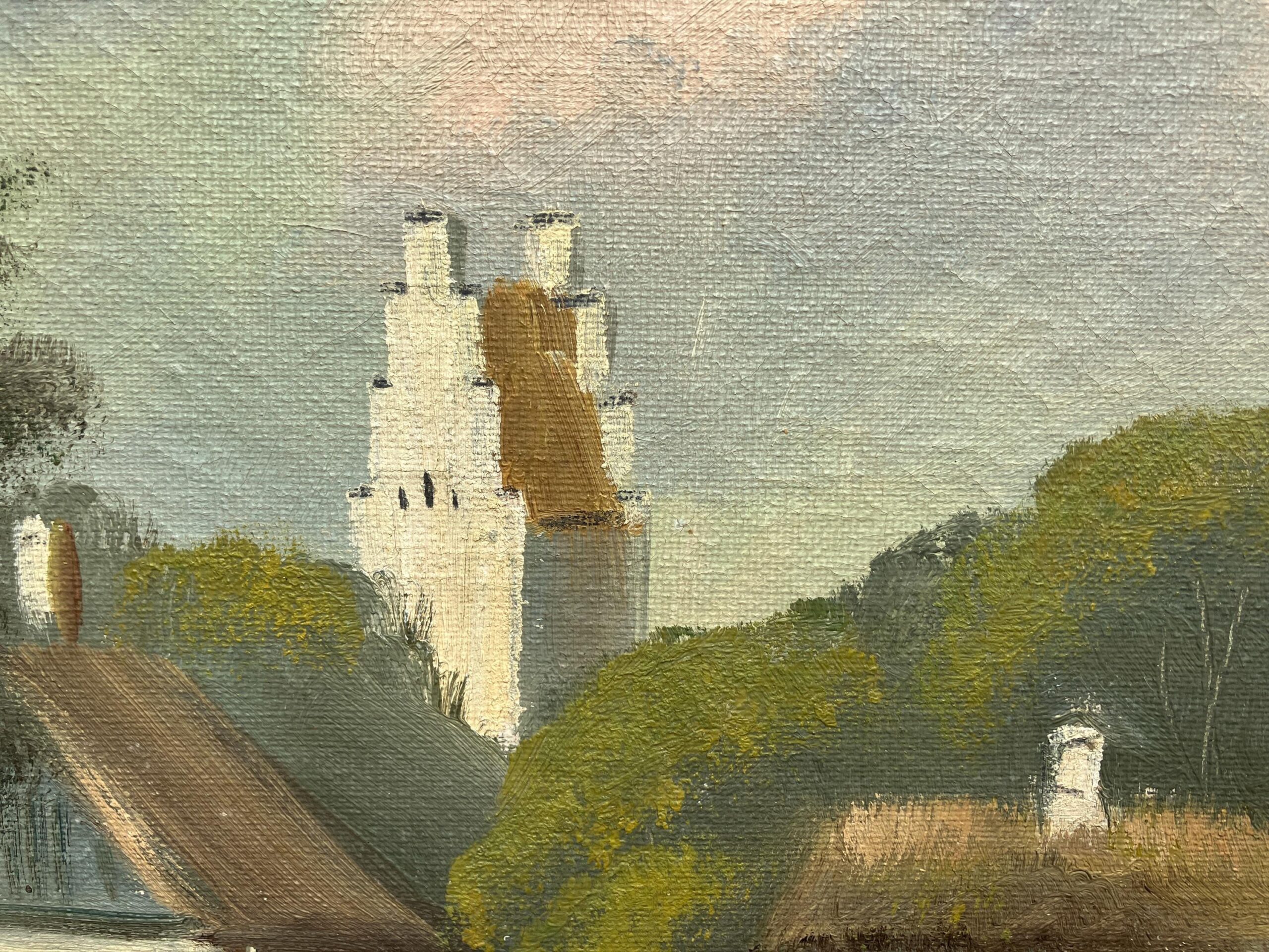 Original Danish Realist Oil Painting – Rural Cottages by River, Framed  Fine Art - Image 6