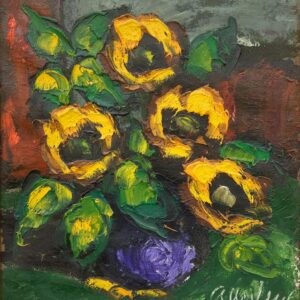 Danish Original Oil Painting : Large Floral Still Life with Sunflowers - Signed by the Artist - 1960s - Image 8