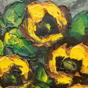 Danish Original Oil Painting : Large Floral Still Life with Sunflowers - Signed by the Artist - 1960s - Image 7