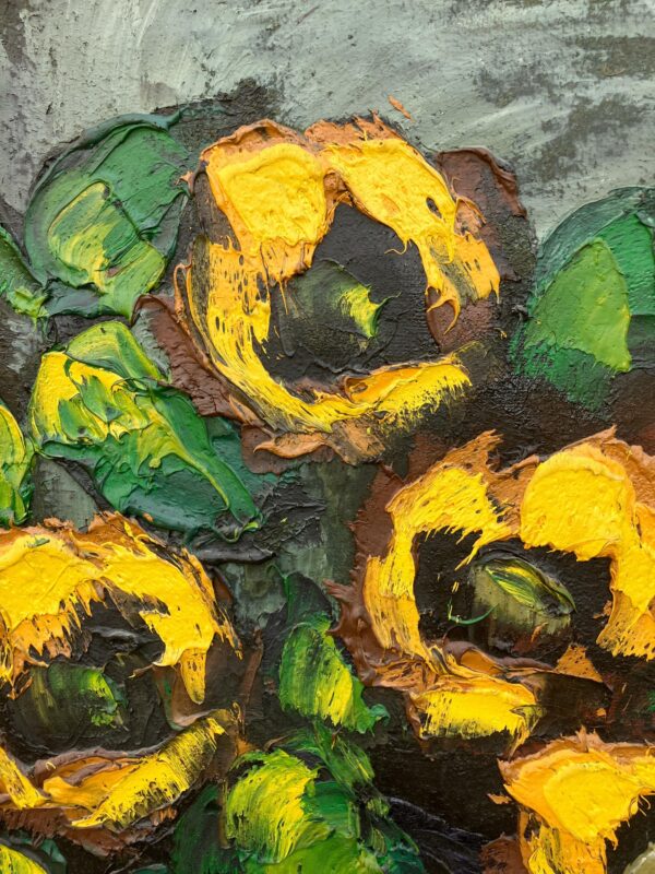 Danish Original Oil Painting : Large Floral Still Life with Sunflowers - Signed by the Artist - 1960s