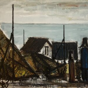 Large Danish Coastal Village Painting: 1970s Naïve Expressionist Art, Framed Original Artwork - Image 3