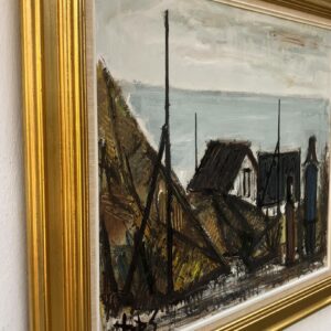 Large Danish Coastal Village Painting: 1970s Naïve Expressionist Art, Framed Original Artwork - Image 6