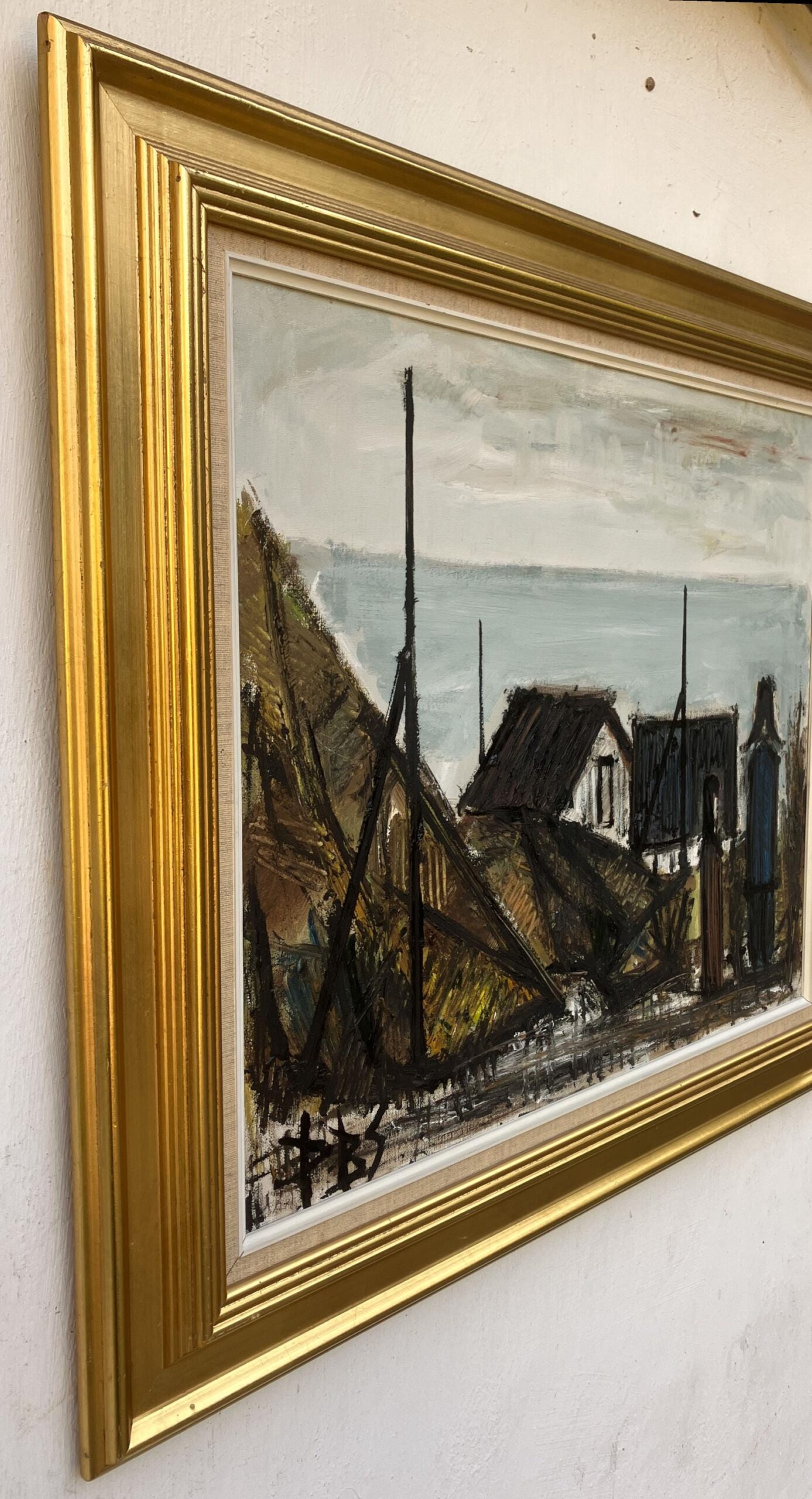 Large Danish Coastal Village Painting: 1970s Naïve Expressionist Art, Framed Original Artwork - Image 6