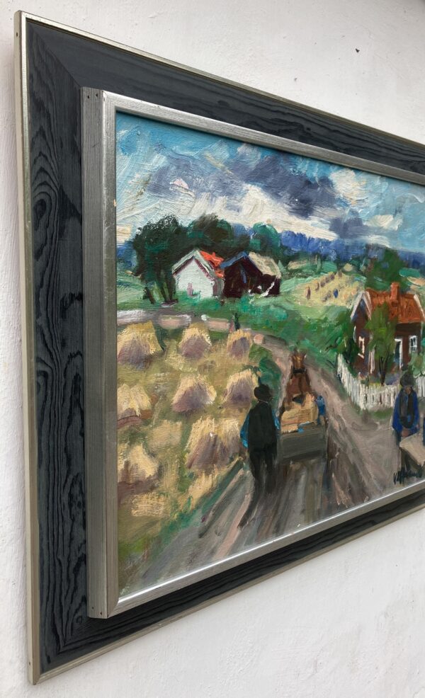 Vintage Expressionist Oil Painting, Rural Cart Scene, Swedish Fine Art, Framed Original Artwork