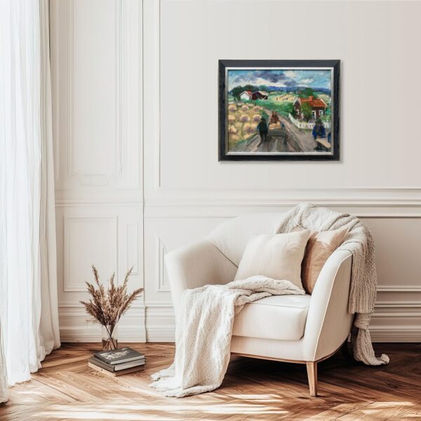 Vintage Expressionist Oil Painting, Rural Cart Scene, Swedish Fine Art, Framed Original Artwork