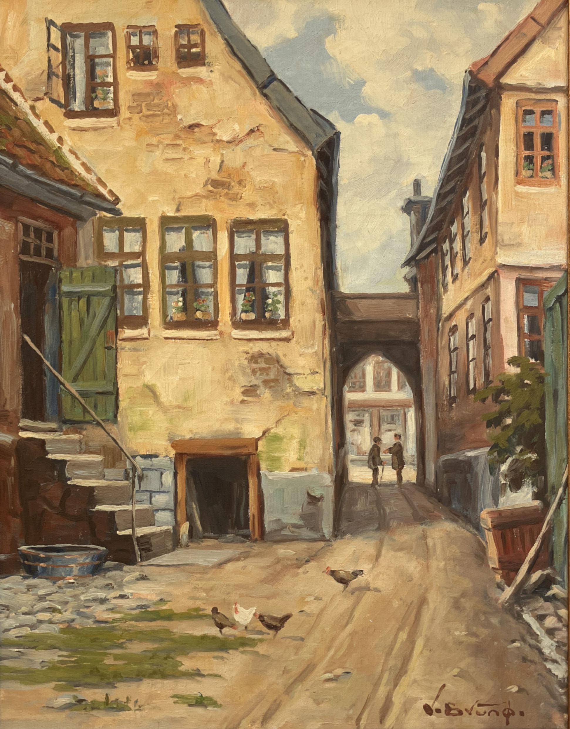 Danish Impressionist Oil Painting : Vintage Small Town Scene, Framed Original Fine Art - Image 8