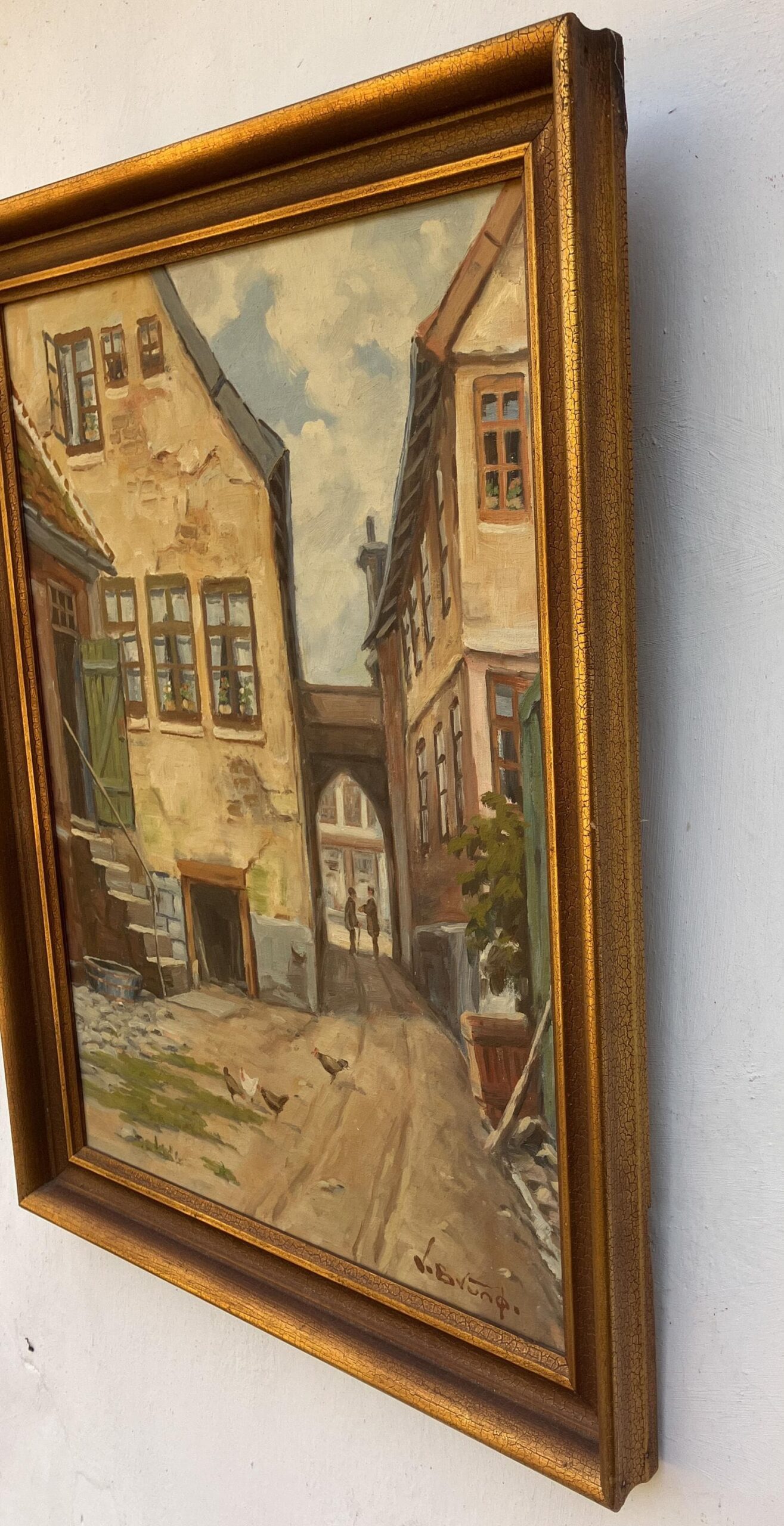 Danish Impressionist Oil Painting : Vintage Small Town Scene, Framed Original Fine Art - Image 4