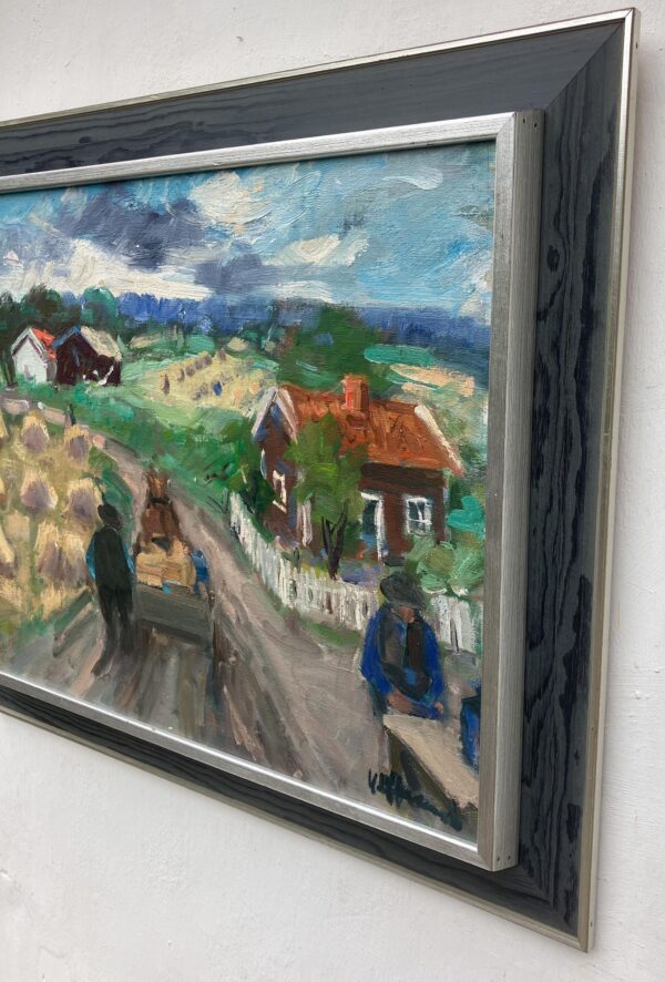 Vintage Expressionist Oil Painting, Rural Cart Scene, Swedish Fine Art, Framed Original Artwork