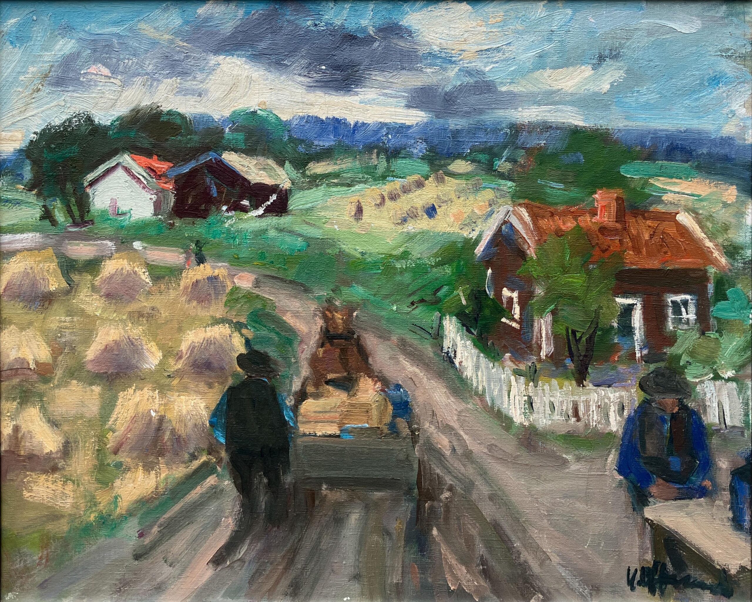 Vintage Expressionist Oil Painting, Rural Cart Scene, Swedish Fine Art, Framed Original Artwork - Image 3