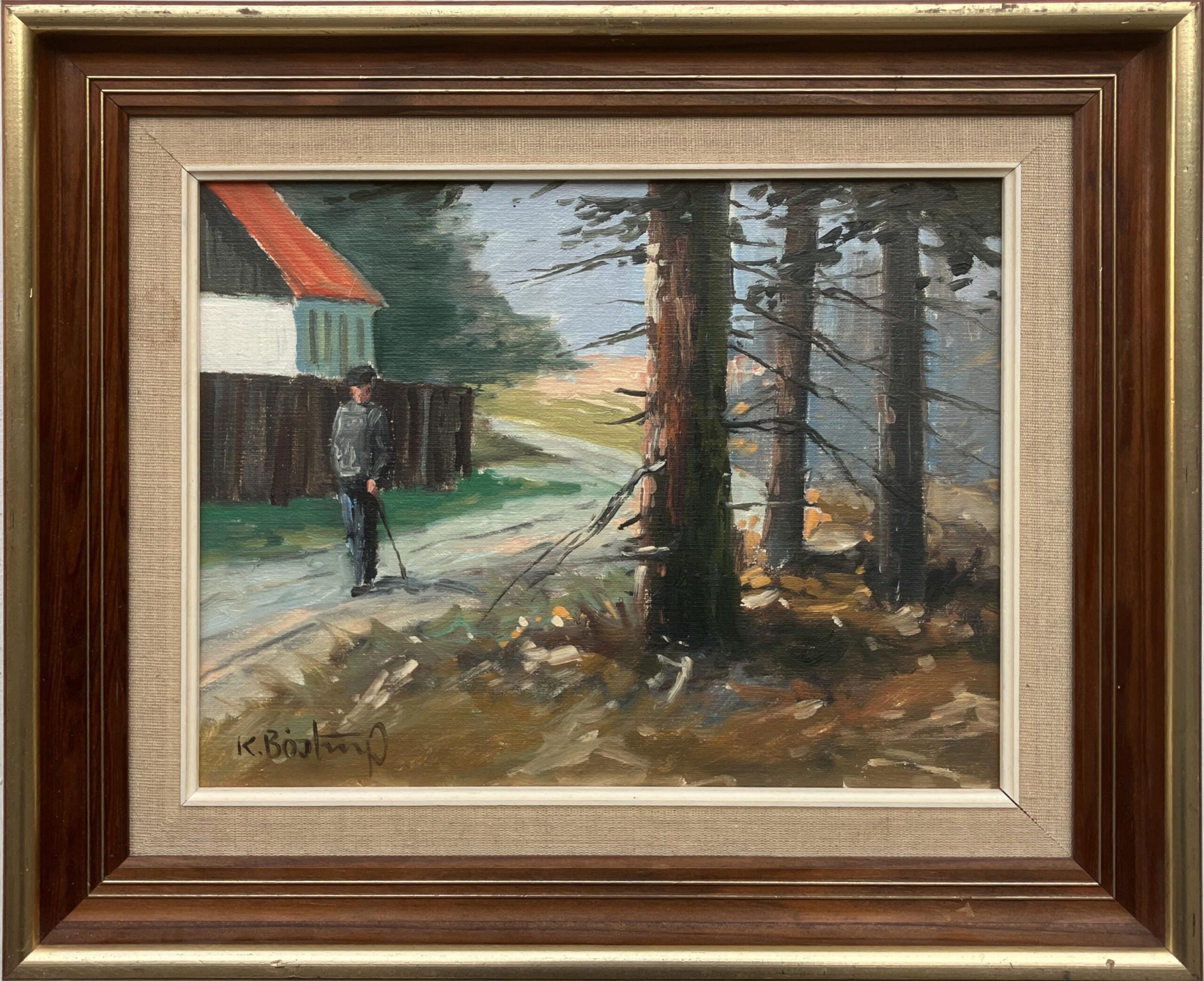 Vintage Impressionist Oil Painting – Danish Countryside Scene with walking figure, Framed Original Fine Art - Image 9