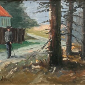 Vintage Impressionist Oil Painting – Danish Countryside Scene with walking figure, Framed Original Fine Art - Image 3