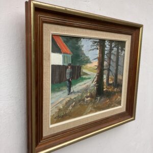 Vintage Impressionist Oil Painting – Danish Countryside Scene with walking figure, Framed Original Fine Art - Image 4