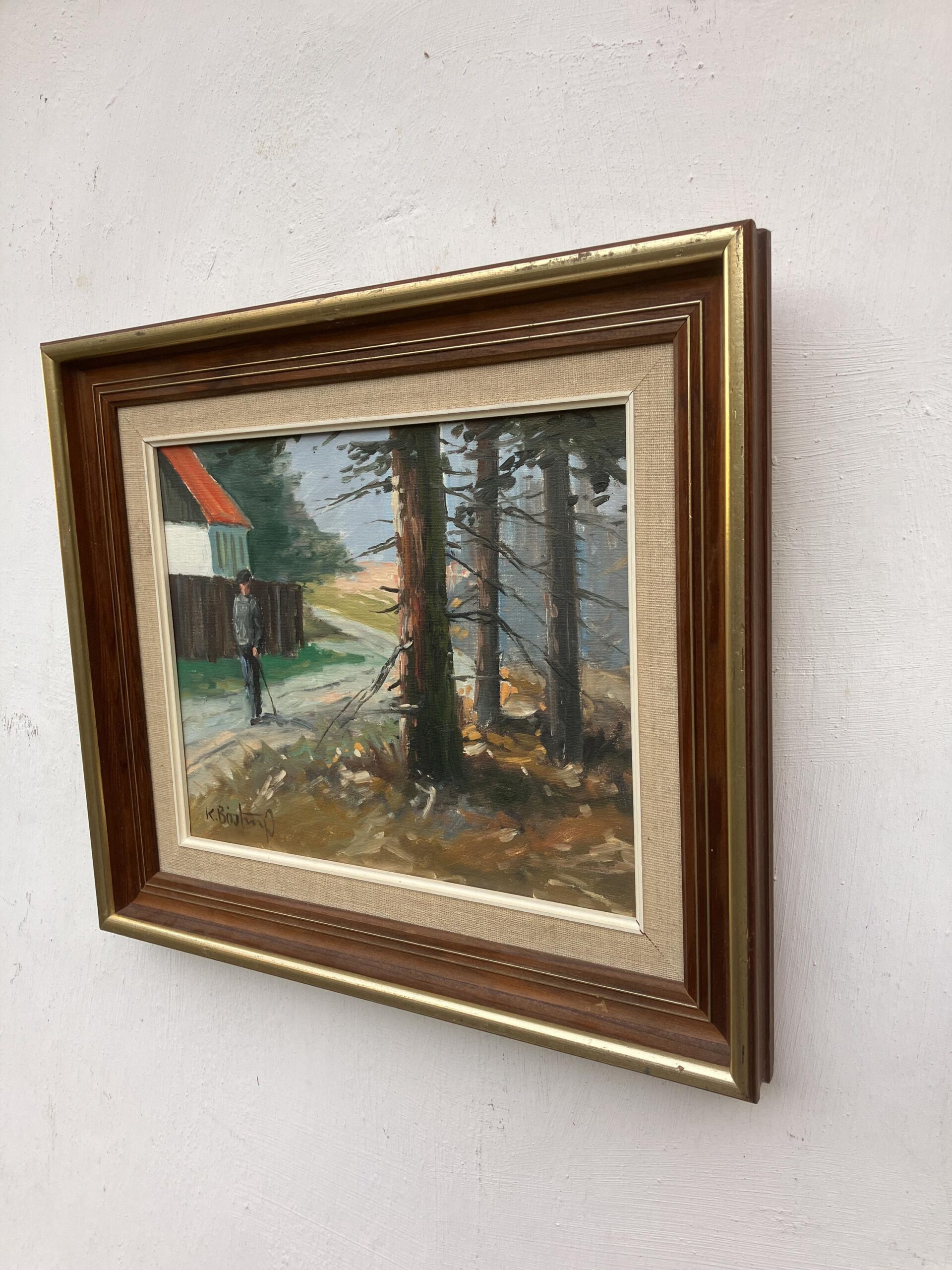 Vintage Impressionist Oil Painting – Danish Countryside Scene with walking figure, Framed Original Fine Art - Image 5