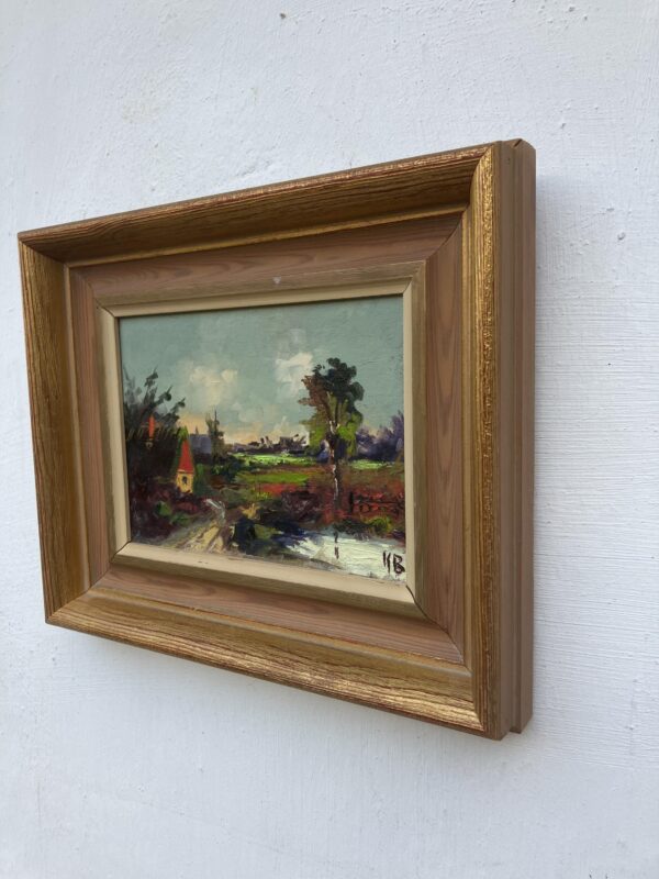 Small Vintage Impressionist Oil Painting: Swedish Landscape with Cottage, Framed Fine Art