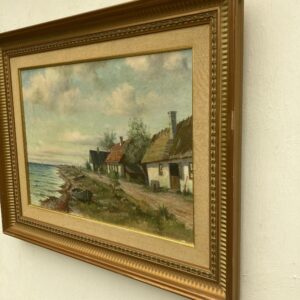 Vintage Swedish Oil Painting – Scandinavian Coastline, Framed Impressionist Art - Image 4