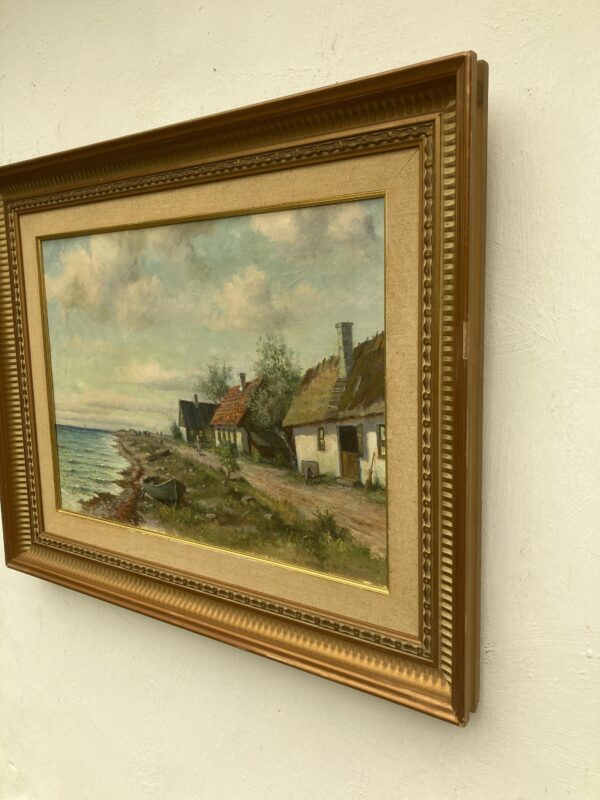 Vintage Swedish Oil Painting – Scandinavian Coastline, Framed Impressionist Art