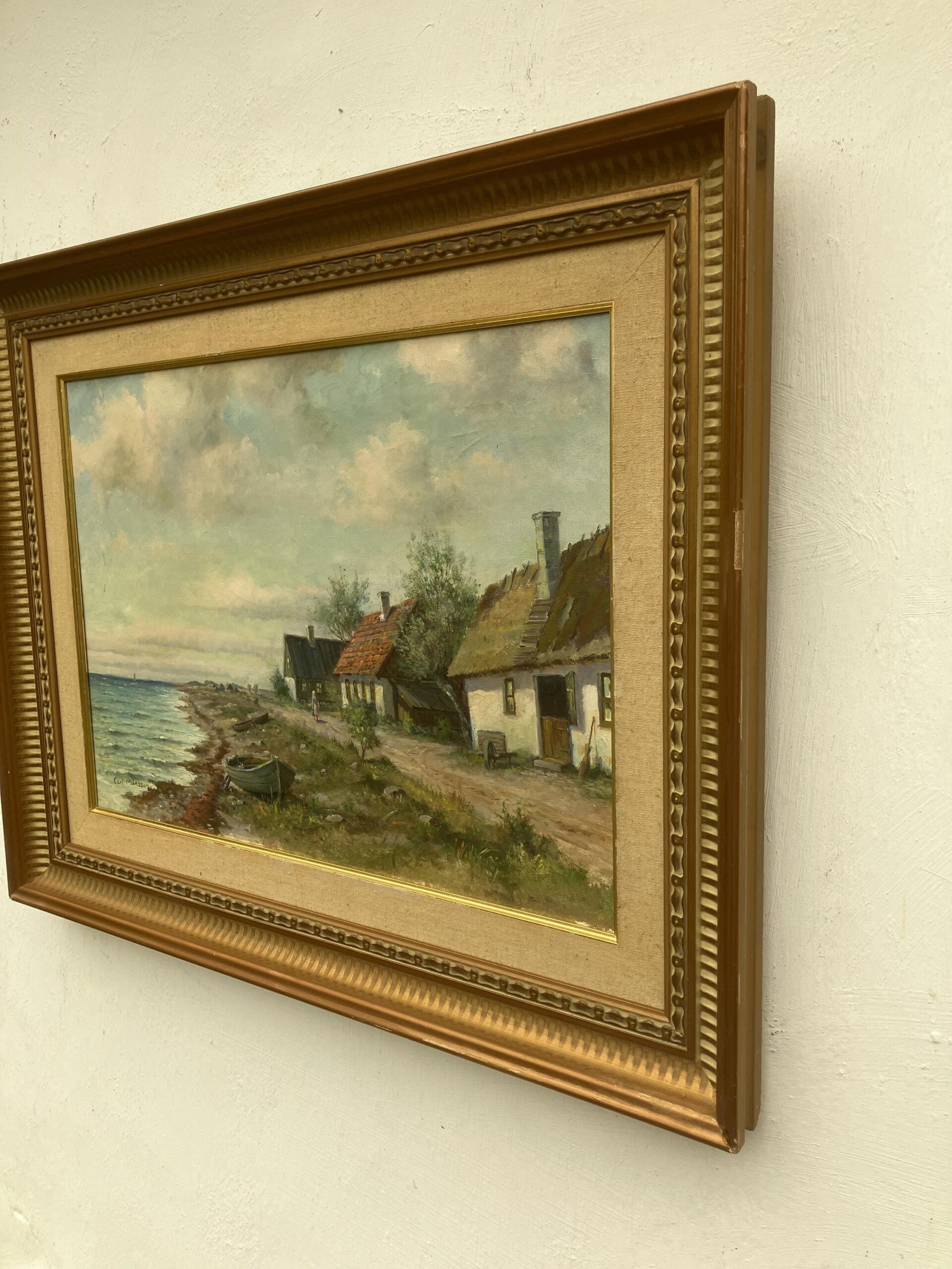 Vintage Swedish Oil Painting – Scandinavian Coastline, Framed Impressionist Art - Image 4