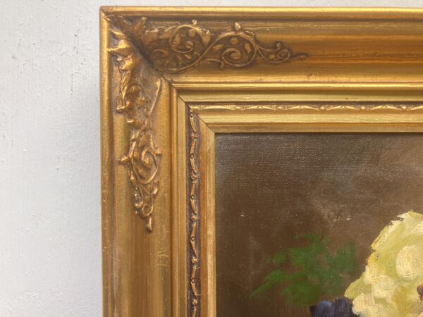 Vintage Danish Floral Oil Painting, Basket of Flowers, 1920s Still Life