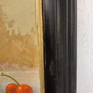 Roses and Cherries Still Life Painting, Antique Danish Oil Painting, Cottage Decor - Image 9