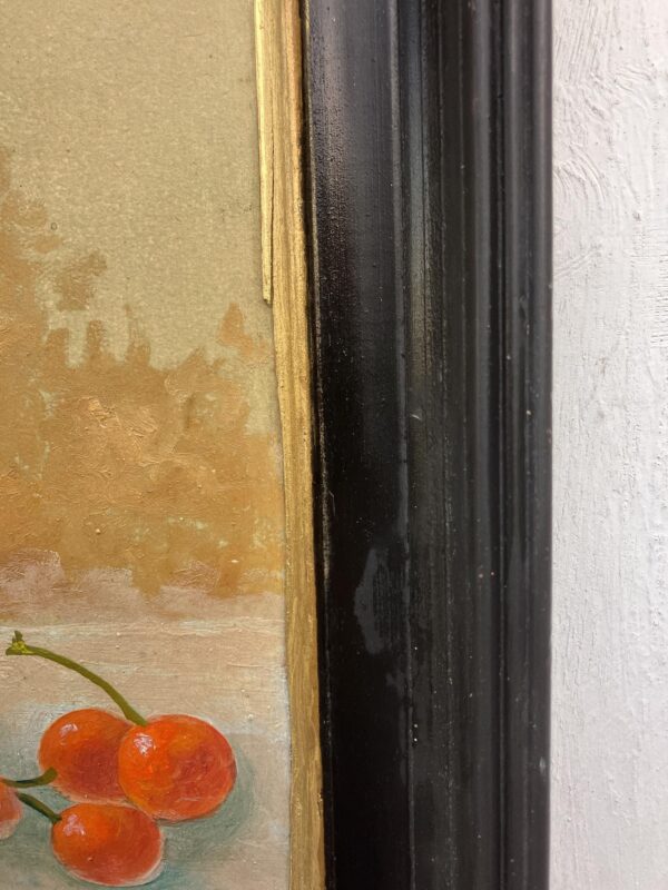 Roses and Cherries Still Life Painting, Antique Danish Oil Painting, Cottage Decor