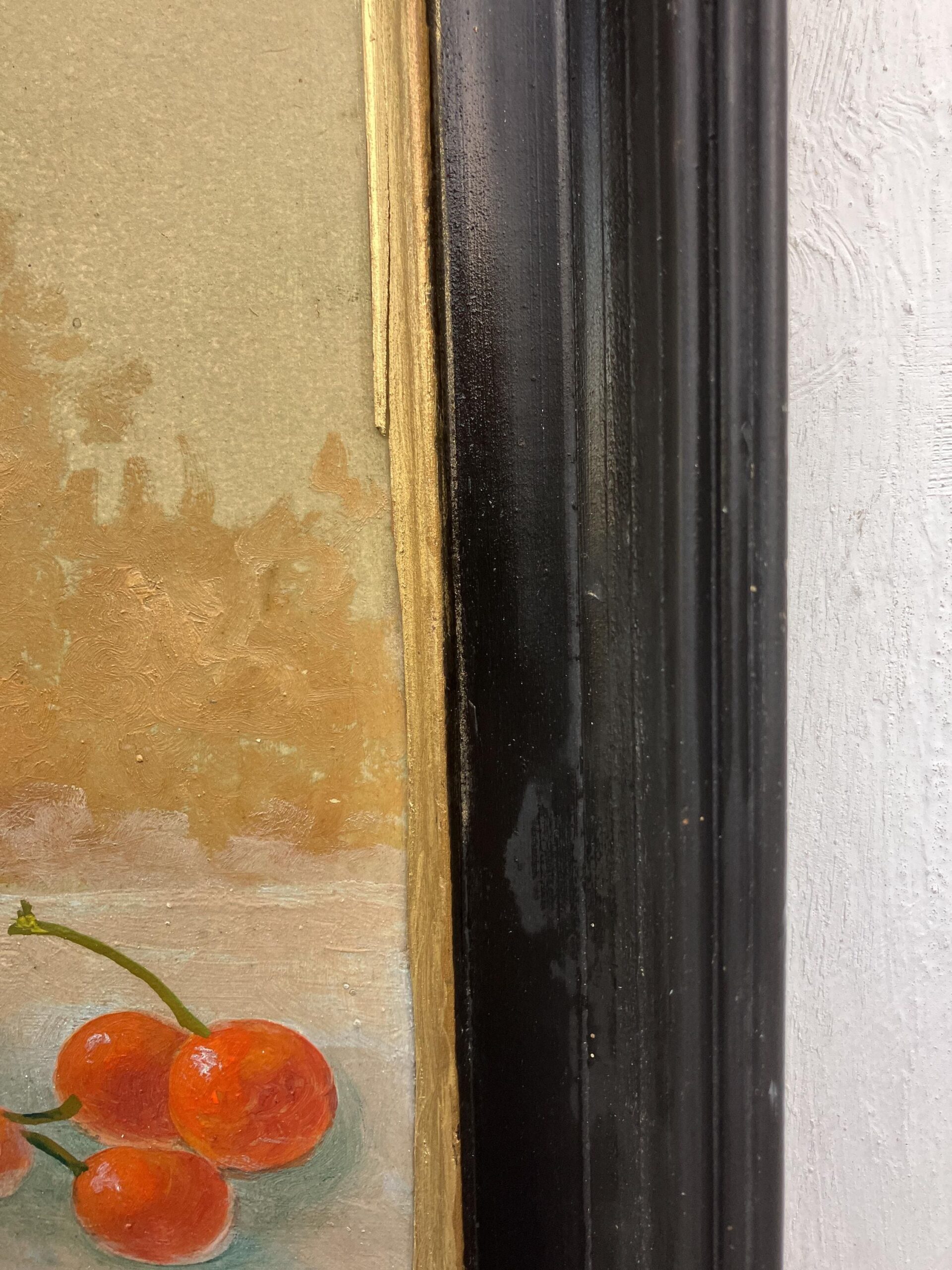 Roses and Cherries Still Life Painting, Antique Danish Oil Painting, Cottage Decor - Image 9