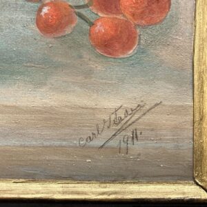 Roses and Cherries Still Life Painting, Antique Danish Oil Painting, Cottage Decor - Image 8