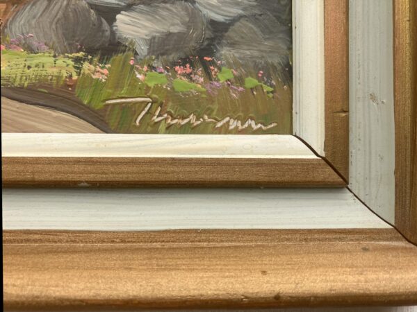 Vintage Folk Art Oil Painting, Swedish Windmill by Sea, 1970s Framed Art