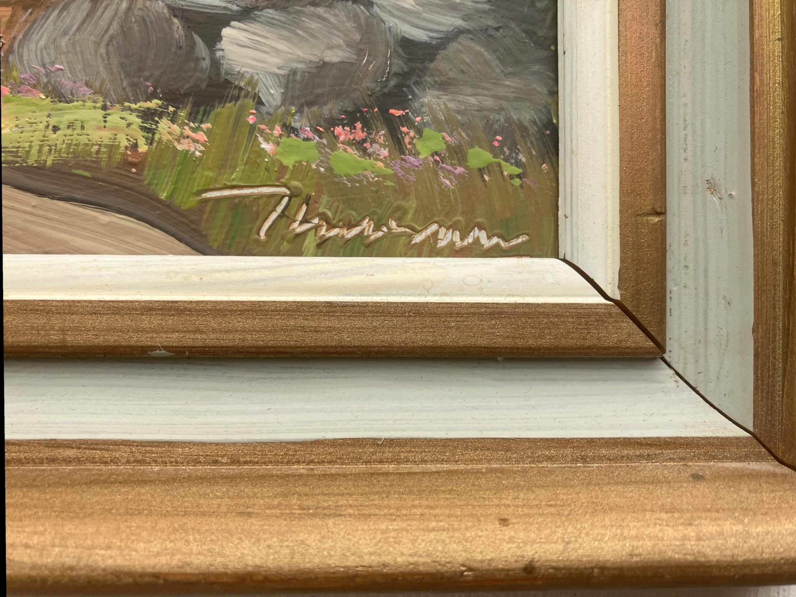 Vintage Folk Art Oil Painting, Swedish Windmill by Sea, 1970s Framed Art - Image 4