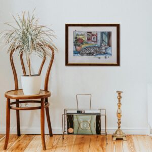 Signed Watercolor Print – Framed Swedish Art, Cat in Sunlit Window - Image 4