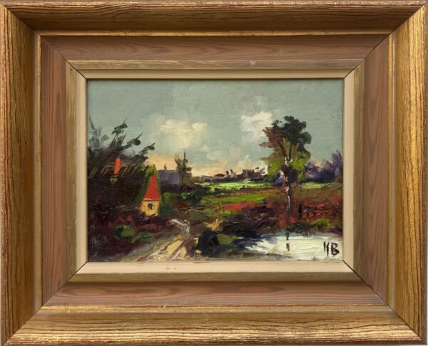 Small Vintage Impressionist Oil Painting: Swedish Landscape with Cottage, Framed Fine Art