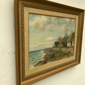 Vintage Swedish Oil Painting – Scandinavian Coastline, Framed Impressionist Art - Image 3