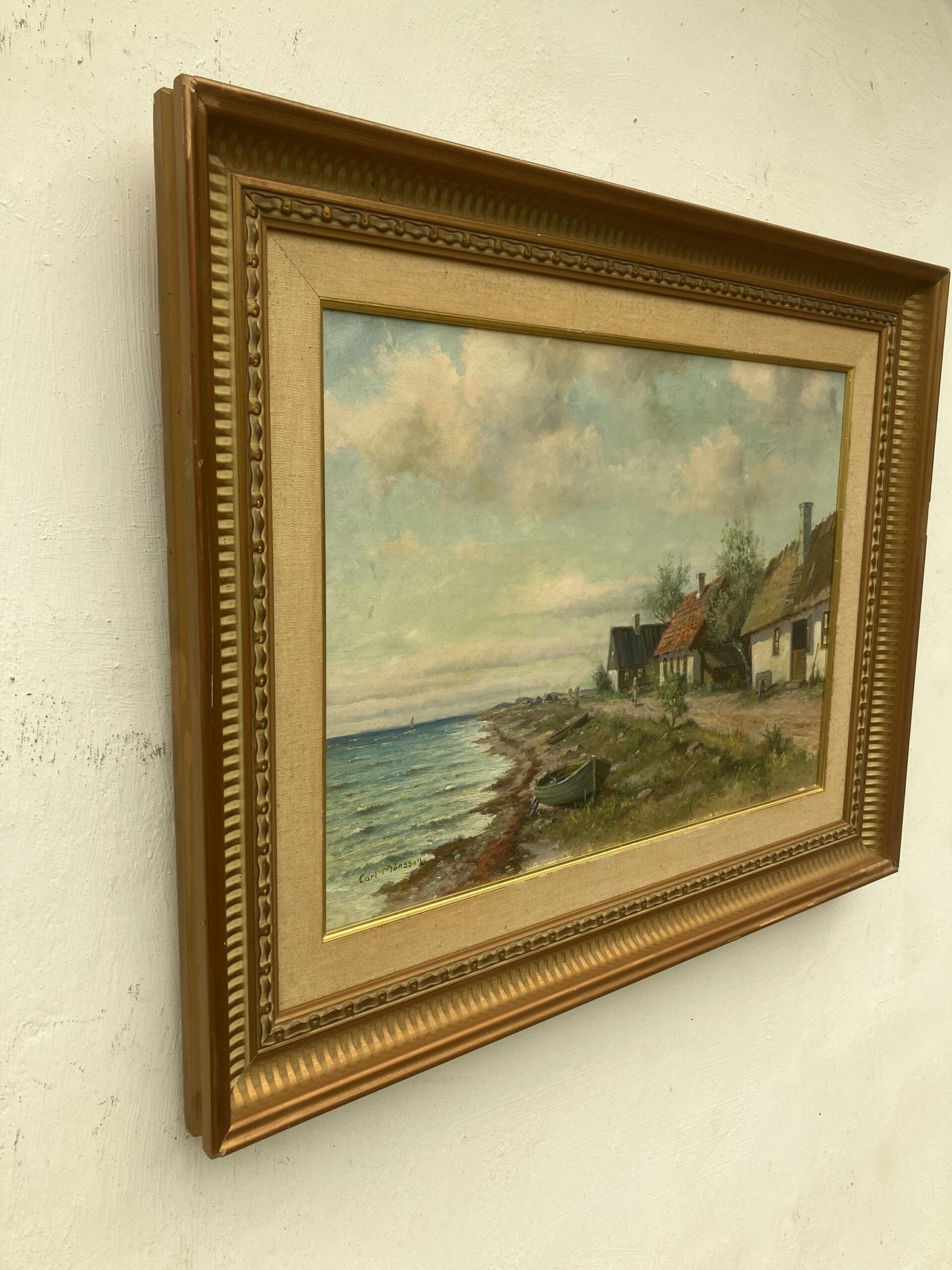 Vintage Swedish Oil Painting – Scandinavian Coastline, Framed Impressionist Art - Image 3