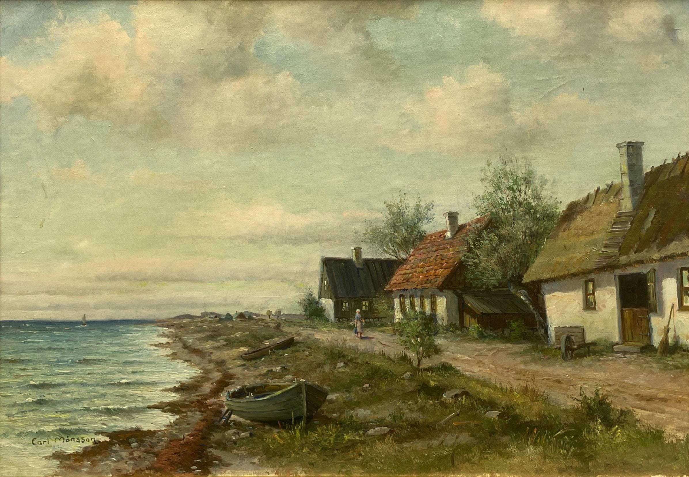 Vintage Swedish Oil Painting – Scandinavian Coastline, Framed Impressionist Art - Image 2