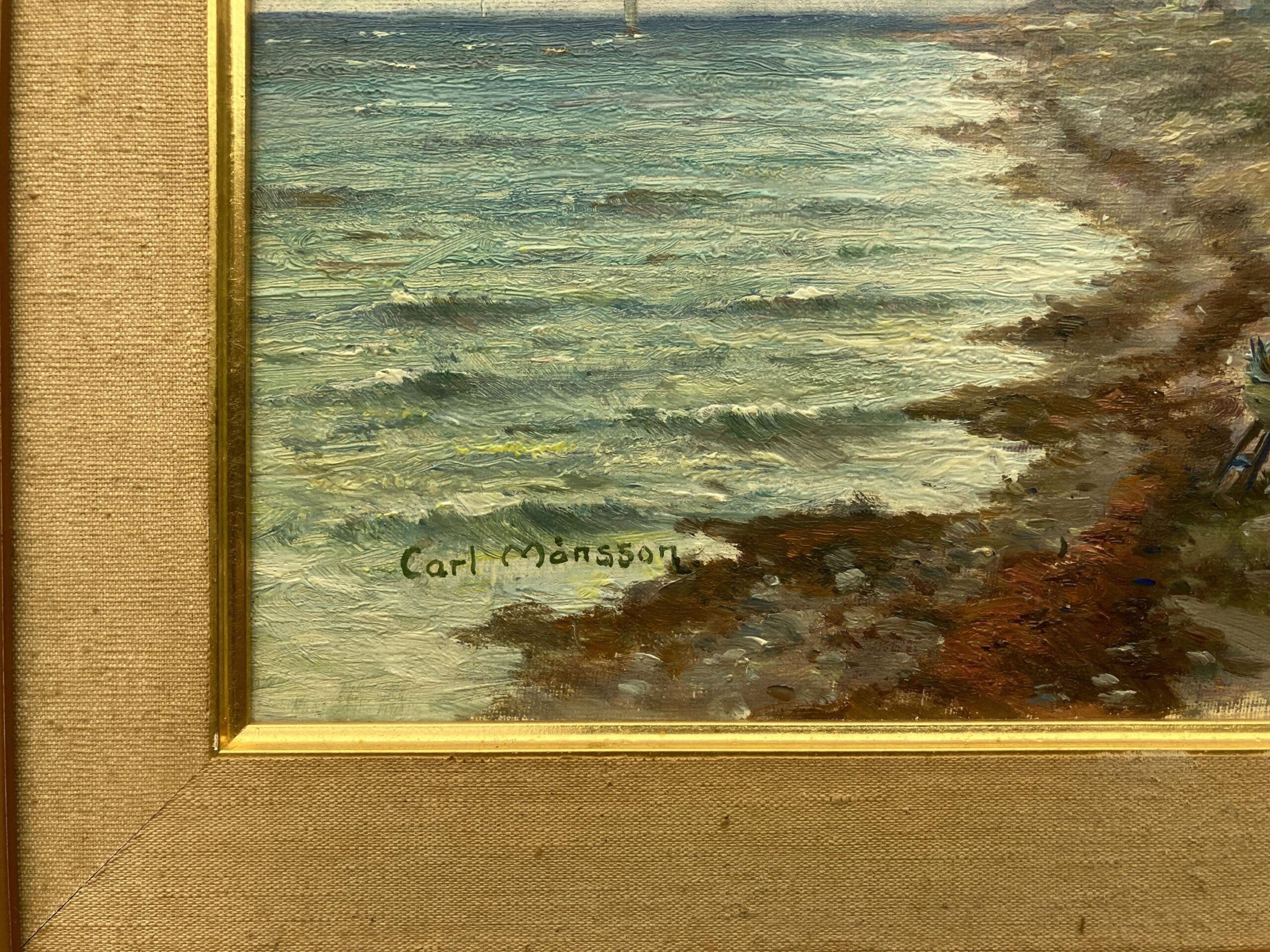 Vintage Swedish Oil Painting – Scandinavian Coastline, Framed Impressionist Art - Image 5