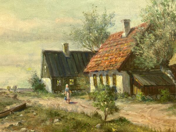 Vintage Swedish Oil Painting – Scandinavian Coastline, Framed Impressionist Art